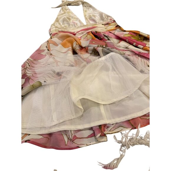 Adrianna Papell Floral Halter Neck Dress With Tulle Underskirt & Vibrant Print - Picture 5 of 12